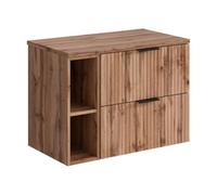 Vente-unique-Mobile sotto lavabo sospeso scanalato con nicchie L80 cm le chiaro - ZEVARA