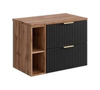 Vente-unique-Mobile sotto lavabo sospeso scanalato con nicchie L80 cm Nero e le chiaro - ZEVARA