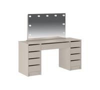 Vente-unique-Mobile trucco doppio con specchio con LED 9 cassetti Beige - JENEMI