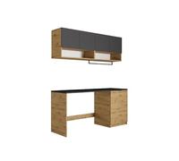 Vente-unique-Mobili per lavanderia con lavatrice e piano di lavoro L182 cm Antracite e le chiaro NATAJI