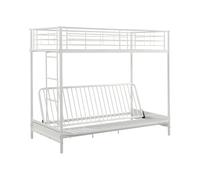 Vente-unique MODULO V - Letto a soppalco, 90 x 190 cm, con panca convertibile, in metallo, colore: bianco