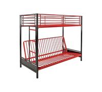 Vente-unique MODULO V - Letto a soppalco, 90 x 190 cm, con panca trasformabile, in metallo, colore: nero e rosso