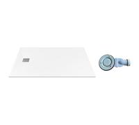 Vente-unique - Piatto doccia extra piatto da appoggio o incasso ritagliabile in resina SMC con sifone - Bianco - 140x90 cm - Mirnosa
