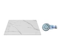 Vente-unique-Piatto per doccia da posare o da incasso 140x90cm Resina SMC Bianco marmorizzato - LYROSA