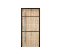Vente-unique - Porta d'ingresso in acciaio pieno e inox H207 x L100 cm effetto rovere - spingendo dritto - LUSADA