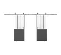 Vente-unique - Porte scorrevole doppia atelier esterno muro Nero e Vetro temperato 2 x H205 x L83 cm - ARTISTO II