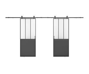 Vente-unique - Porte scorrevole doppia atelier esterno muro Nero e Vetro temperato 2 x H205 x L83 cm - ARTISTO II