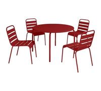 Vente-unique-Sala da pranzo da giardino un tavolo D.110 cm e 4 sedie impilabili in Metallo Rosso - MIRMANDE di MYLIA