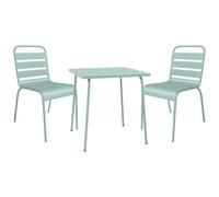 Vente-unique-Sala da pranzo da giardino un tavolo L.70 cm e 2 sedie impilabili in metallo Verde mandorla - MIRMANDE di MYLIA