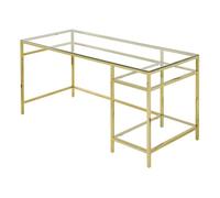 Vente-unique - Scrivania con 2 scaffali Vetro temperato e Acciaio Dorato - TIZIO