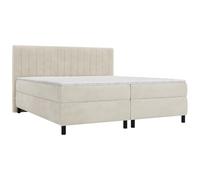 Vente-unique-Set completo boxspring testata con cuciture verticali + rete + materasso + topper - 2 x 90 x 200 cm - Velluto - Beige - DONISI di PALACIO