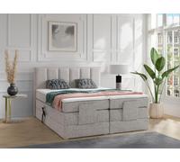Vente-unique-Set completo boxspring testata+Rete relax elettrica+Mater.+Topper 2x80x200 cm Tessuto Beige KALASI di PALACIO