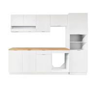 Vente-unique - Set cucina completa + colonna - bianco e naturale - CARMEO