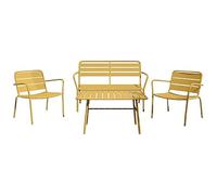 Vente-unique-Set da giardino in metallo: una panchina, 2 poltrone basse e un tavolino - Giallo senape - MIRMANDE di MYLIA