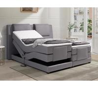 Vente-unique-Set letto boxspring testata + reti relax elettriche + materasso + topper CASTEL di PALACIO - 2 x 80 x 200 cm - Tessuto grigio chiaro