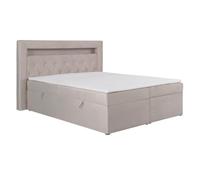 Vente-unique-Set letto deco testata LED + rete vano + Materasso + topper 160 x 200 cm Velluto Beige - ORANA