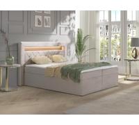 Vente-unique-Set letto deco testata LED + rete vano + Materasso + topper 180 x 200 cm Velluto Beige - ORANA