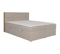 Vente-unique-Set letto testata struttura Legno + rete vano + Mater. + topper 160 x 200 cm Tessuto Beige - SIAKI
