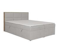 Vente-unique-Set letto testata struttura Legno + rete vano + Mater. + topper 160 x 200 cm Tessuto Grigio - SIAKI