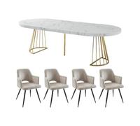 Vente-unique-Set tavolo FIRELA + 4 sedie KADIJA Effetto marmo Bianco e Beige