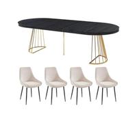 Vente-unique-Set tavolo FIRELA + 4 sedie MASURIe Nero e Panna