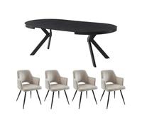 Vente-unique-Set tavolo KOMONI + 4 sedie KADIJA Nero e Beige