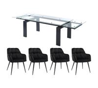 Vente-unique-Set tavolo LUBANA + 4 sedie PEGA Trasparente e Nero