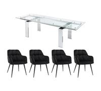 Vente-unique-Set tavolo LUBANA + 4 sedie PEGA Trasparente e Nero