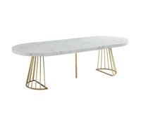 Vente-unique-Tavolo da pranzo allungabile da 2 a 12 coperti in MDF e Acciaio Effetto marmo Bianco e Oro - FIRELA