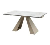 Vente-unique-Tavolo da pranzo allungabile da 6 a 10 coperti in Ceramica e Metallo Effetto marmo Bianco e Beige - LOZIPA di Pascal MORABITO