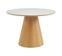 Vente-unique - Tavolo da pranzo rotondo per 4 persone in ceramica e impiallacciatura di frassino - Effetto marmo bianco e naturale chiaro - Antaliza