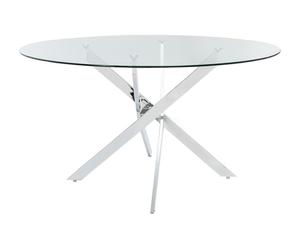 Vente-unique - Tavolo da pranzo tondo 6 coperti in Vetro temperato e Metallo cromato Trasparente - COSIMA