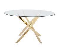 Vente-unique - Tavolo da pranzo tondo 6 coperti in Vetro temperato e Metallo dorato Trasparente - COSIMA