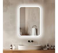 Venti Specchio Bagno Verticale 50x70cm con Luce LED, Specchio Bagno Retroilluminato, con Interruttore Touch, Angoli arrotondati rettangolare con luce LED Frontale Bianca Naturale