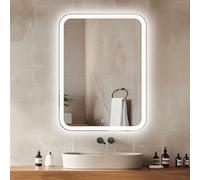 Venti Specchio Bagno Verticale 60x80cm con Luce LED, Specchio Bagno Retroilluminato, con Interruttore Touch, Angoli arrotondati rettangolare con luce LED Frontale Bianca Naturale
