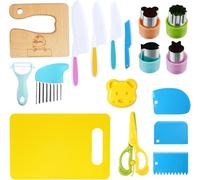 VENTI9 Set Coltelli da Cucina per Bambini, 17 Pezzi, Kit Utensili Montessori con Taglieri e Accessori, Multicolore