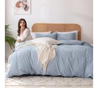 Ventidora Set copripiumino king size, 3 pezzi, 100% cotone biologico lavato con effetto lino, morbido e traspirante, con chiusura a cerniera (1 copripiumino + 2 federe)