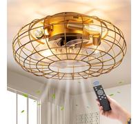 Ventilador de techo con jaula y luz, control remoto, 16" de montaje empotrado, estilo industrial rústico, sin aspas, con luz, 3 velocidades ajustables para sala de estar, dormitorio y comedor, color
