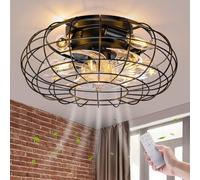 Ventilador de techo con jaula y luz, control remoto, 16" de montaje empotrado, estilo industrial rústico, sin aspas, con luz, 3 velocidades ajustables para sala de estar, dormitorio y comedor, color