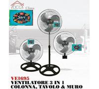 Ventilatore 3 in 1 Piantana Tavolo Muro 45 cm 3 Velocità Oscillante Metallo