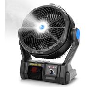 Ventilatore a batteria, 2 in 1, funzionamento a rete, compatibile con | Con raffreddamento a spruzzo e luce LED, diametro 29 cm, 18 m³/min, regolazione a 120°, 4 livelli, ventilatore portatile per