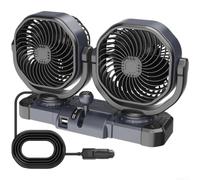 Ventilatore a doppia testa oscillante automatico per sistemi 12v e 24v con oscillazione di 150 gradi Forte flusso d'aria funzionamento silenzioso finitura grigia (A)