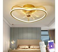 Ventilatore A LED Plafoniera Lampadario Creativo A Forma Di Cuore Ventilatore Da Soffitto Invisibile Silenzioso Con Telecomando Dimmerabile Per Camera Da Letto Soggiorno E Cucina 3000k-6500k (Gold)