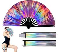 Ventilatore a mano a forma di stivali sul terreno, grande ventilatore olografico pieghevole, con colori laser, ventaglio per ballare, feste, appassionati di danza (verde A)