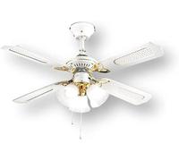 Ventilatore a Soffitto con 4 Pale bianche e 3 Luci in metallo e ottone di Perenz