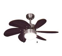 Ventilatore a soffitto con interruttore a tirante ventilatore con luce avanti e indietro, legno marrone, titanio, LED 7W 600Lm bianco caldo, DxH 75x36 cm