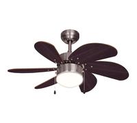 Ventilatore a soffitto con interruttore a tirare ventilatore avanti e indietro ventilatore a soffitto, legno marrone scuro, titanio, presa E14, DxH 75x36 cm