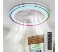 BAKAJI Ventilatore a Soffitto Lampada Plafoniera con Luce LED RGB Potenza 80 Watt, Colorazione Regolabile, Funzione Timer 1/2/4/8 ore, Telecomando Controllo a Distanza, Diametro 50 cm, Design Moderno