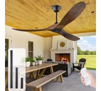 Ventilatore a Soffitto in Legno Senza Luce 152 cm per Interno ed Esterno, Con Telecomando, Motore DC Ultra Silenzioso Reversibile a 6 Velocità, 3 Pale - Per Soggiorno, Sala da Pranzo, Patio e Veranda