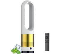 Ventilatore a torre caldo e freddo con purificatore d'aria, telecomando, 8 velocità, timer 8H, ventilatore oscillante senza pale da 18 pollici, ventilatore per la circolazione dell'aria per ca yellow